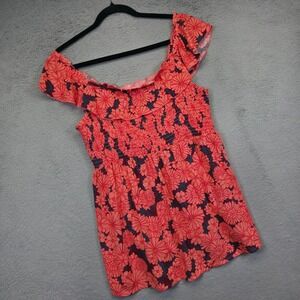 Ingrid‎ and Isabel Maternity Top Womens M Pink Blue Floral Smocked Flowy Tunic